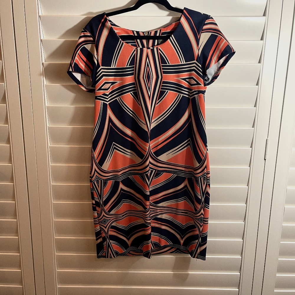 Taylor Womens Dress Size 12 Navy and Orange Geometric
